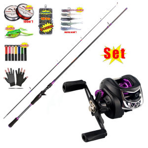 Joran Pancing Set 1.8M 2.1M 2 Sections Fishing Rod With 7.2:1 Gear Ratio Magnetik Baitcasting Fishing Reel Memancing Baris Lure Combo Set Max Drag 10kg / Joran Pancing 1 Set Reel Besi / pancing 1 set lengkap kuat