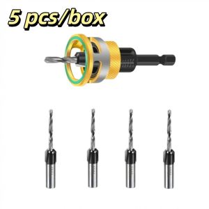 SIDSI 5pcs/box Durable Alloy Countersink Drill Bit Smooth Drilling Adjustable Depth Alloy Drill Bit Stable Performance Clean Tapered Holes Step Drill Concealed Screw Installation