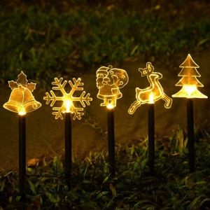 LONGB 5Pcs/Set Chống thấm nước Đèn Giáng Sinh năng lượng trời Đèn cảnh quan Đèn LED Đèn Giáng Sinh ngoài trời Đèn trang trí Giáng sinh Dành cho khu vườn