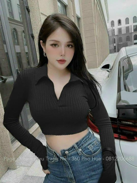 Áo Thun Nữ Áo Kiểu Nữ Cổ Lá Tay Dài Vải Gân Co Giãn Tốt Ôm Body mềm mịn ...