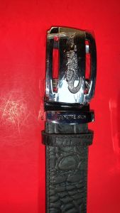 เข็มขัดหนังหัวออโต้จระเข้หนังนิ้้มขนาด37มมหัทำจากซิ้งค์สายหนังสีดำ