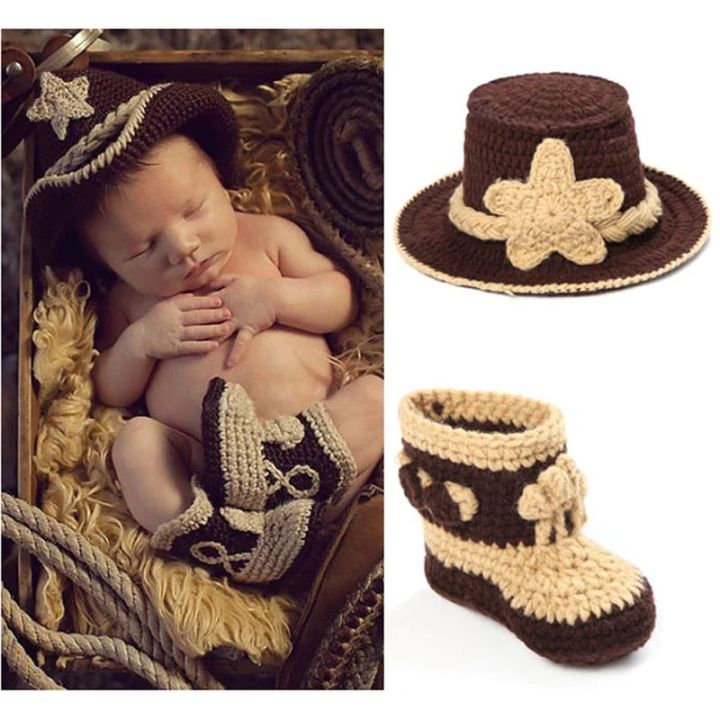 Latest Crochet Western Cowboy Set Newborn Cowboy Costume Photo
