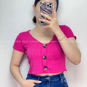 Crop Top Rib Neci Button / Atasan Crop Neci Wanita / Croptop Wanita Knit Rib 3654