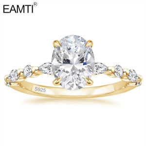 EAMTI 925 Sterling Silver Ring Oval Cut Cubic Zirconia Engagement Rings Gold Solitaire Halo Promise Ring For Women Size 3.5-11