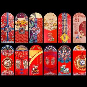 Jewelrg cny red packet 2026 红包袋2026 red pack cny hong bao packet chinese new year red packet 2026 12pcs Paper New Year Red Envelope Rectangle Classic Red Pocket Creative Cartoon Lucky Money Bless Pocket Year of The Dragon