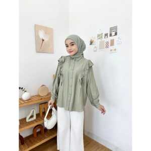Lalena Blouse Wanita Ruffle Tali Depan Busui Polo Linen