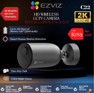 CCTV Wireless IP WIFI Camera Ezviz EB3 Standalone Smart Home Battery Camera INSTALLATION PACKAGE - 2K QUAD HD Color Night Vision Support WiFi mesh 2.4 with FREE 32gb SD Card