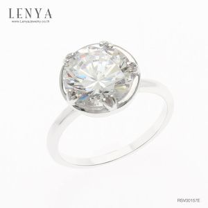 LENYA แหวน CZ Diamondlike เสริมบุคลิกและความมั่นใจ ขนาด 10 มิล ตัวเรือนเงินแท้925 ชุบทองคำขาว