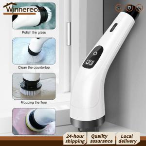 【Winnereco】 Rechargeable Electric Spin Scrubber with Adjustable Handle and Dual Speed Settings for Home Cleaning