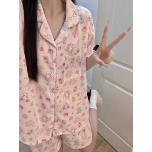 ชุดนอนผ้าไหมญี่ปุ่น รอบอก 44 นิ้ว ผ้าเนื้อนุ่ม เบาสบาย แขนสั้น + กางเกงขาสั้น ลายการ์ตูน น่ารัก ทันสมัย