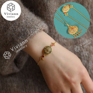 Viviann 花开富贵 Blossoms Precious Hetian Jade Bracelet Exquisite Jewelry Sets For Women Female Ethnic Style 18k Gold Retro Chinese cheongsam Bracelet Pendant Necklace For Women Accessories Gift