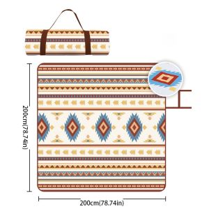 GUDAN Large Size Waterproof Picnic Blanket Moisture-proof Carrying Handle Beach Blanket Boho Style Washable Portable Blanket Beach