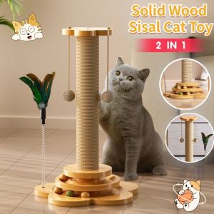 4 in1 Cat Grab Pillar Solid Wood Turntable Funny Cat Toys Durable Sisal Cat Scratch Pillar with Ball