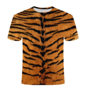 [Local Stock] HBESTY Halloween Christmas Leopard Print 3D Printing T-shirt Contrasting Stripes Fleck O-neck T Shirt for Men and Womens Summer Fashion Comfortable Top