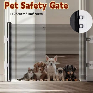 Pet Safety Gate Dog Cat Pet Railing Fences Auto Retractable Pet Gate with 5 Hooks Pet Fence Barrier