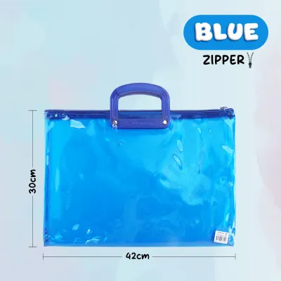 FCI Plastic Envelope With Zipper Handle Transparent Long with Bigger Capacity Different Colors for School and Office Use