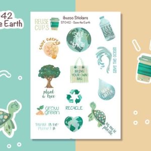 Sticker tự thiết kế - sticker sheet save the earth - hình dán sổ nhật kí bullet journal - unim027