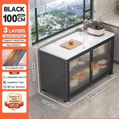 SIV Metal Display Cabinet With Transparent Door Steel Cabinet For Kitchen Microwave Living Room