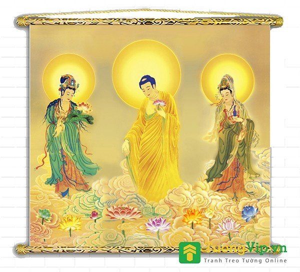 Tranh Liễn Phật Giáo - Vải Canvas Cao Cấp - Tây Phương Tam Thánh Tiếp ...
