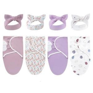 Kickproof Baby Receiving Blanket with Bowknot Headwear Newborns Swaddles Wrap Cotton Hairband Headaband 4 Set