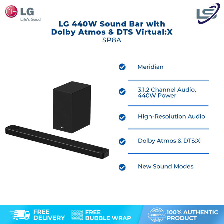 LG 440W Sound Bar with Dolby Atmos & DTS VirtualX SP8A AI Sound Pro