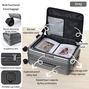 (HOME+) Travel Suitcase 20/24/28 Inch Front Opening Expandable Lightweight Luggage