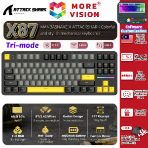 ATTACK SHARK X87 Mechanical Keyboard 80% TKL Wireless Tri-Mode Bluetooth Hot-Swap Full RGB Gasket Structure 5 Layers