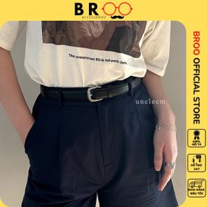 Thắt lưng da Broobelt mặt khuyết oval bạc có lỗ bấm dây nịt ulzzang bản nhỏ 2.3cm cho nam nữ TL13
