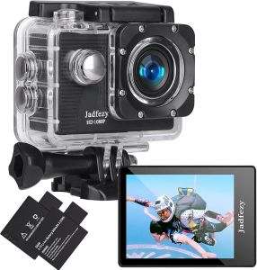 Action Camera FHD 1080P 12MP 98FT/30M Underwater Waterproof Camera with 2 Batteries Wide Angle Sports Camera with Accessories Kit Suitable for Helmet Bicycle etc.