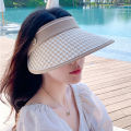 Women Straw Topi Visor Cap Summer Travel Beach Sun Protection UV Woman Sunscreen Leisure Big Brim Hat foldable. 