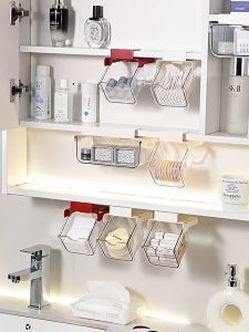 Drawer Storage Box Mirror Cabinet Pull Out Organizer Bathroom Adhesive Shelf Transparent Cosmetic Rack Rak