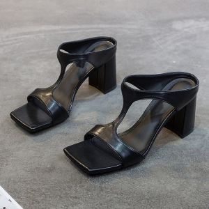 Block Heel Slippers Womens Wear Square Toe Open Toe Flip-flops Foreign Trade Plus Size High Heels Wholesale