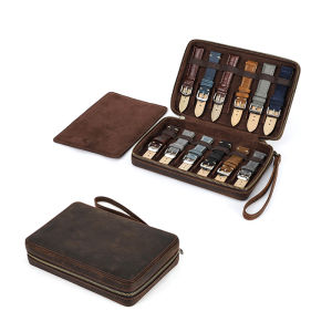 Genuine Leather Retro Watch Straps Organizer Box 12 Slots For Watch Band Men Watch Band Travel Storage Bag