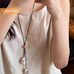 【PCWFKef】 สร้อยคอจี้รูปวงรียาวหรูหราระบบป่าไม้สไตล์จีนใหม่เครื่องประดับแฟชั่นสไตล์วินเทจเซนแบบเรียบง่าย