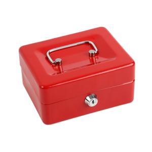 Red Metal Coin Organizer Box With Lock Multiple Compartments For Sorting Currency And Notes