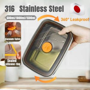 316 Stainless Steel Food storage container freezer microwavable airtight food container fresh keeping box food keeper with vacuum sealing cover Leak-proof Antimicrobial Japan stainless food tray lunch box for kid kitchen storage rack organizer
