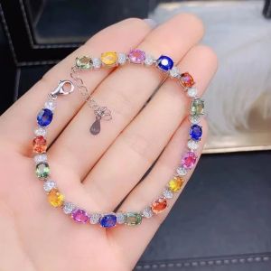 KJJEAXCMY Brand Boutique Jewelry 925 Sterling Silver Natural Color Sapphire Womens Bracelet17 Stones Anniversary Halloween Gift