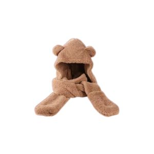 NOVELLEO 3 trong 1 Mũ len nhồi bông tai gấu Bịt tai Dày hơn Găng tay mũ khăn ấm áp Độc nhất Bảo vệ tai Mũ khăn lông cừu Quý cô