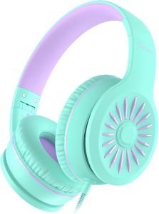 i45 Headphones Wired On-Ear Kids Headphones with 1.5M No-Tangle Cord Foldable Portable Stereo 3.5mm Headset for School Kids Teens Smartphones Tablet Computer Laptop Airplane Travel Black