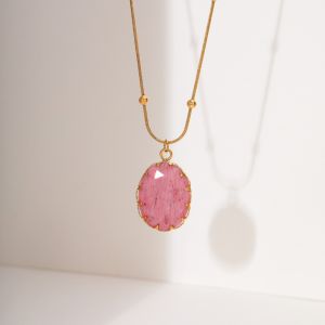 AE Titanium Steel 18K Gold necklace for women in European and American style ins Fashionable retro light luxury style womens natural stone pendant jewelry