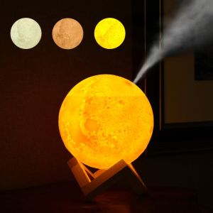 880ml 3D Moon Lamp Air Humidifier Diffuser Aroma 3 Color Variations LED Night Light USB Essential Mist Purifier 13cm Full Moon Touch Sensor Ultrasonic For Household Home