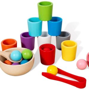 VANITY Wooden Color Sorter Game Toys Cognition Games 10 Color Balls in Cups Montessori Birthday Gift Early Education Sorting Matching Toys Children Toddler