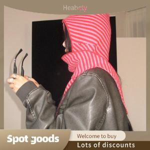 Heabety Fashion Vintage Y2K Striped Wool Knitted Hat Scarf Women Beanie Winter Warm Beanies Harajuku Hip Hop Casual Outdoor Cap