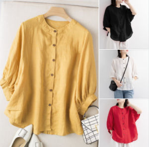 Áo sơ mi nữ kiểu tay lỡ cổ tròn chất liệu Đũi tơ thấm hút mồ hôi áo sơ mi form rộng nhiều màu NeSa Shop SMH.34