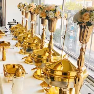 BESTIT Stainless Steel Warmer Food Chafing Dishes Hanging Cover 4.5/9L Serving Tray Luxury Gold Buffet Dining Stove Buffet Catering