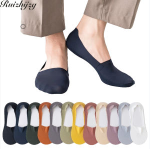 Ruizhijzg Ready Stock Mens Ice Silk Seamless Boat Socks Thin Silicone Non-slip Socks Ankle Invisible Cotton Socks Summer Boys Socks