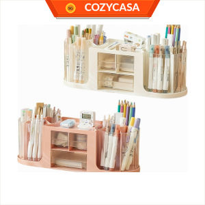 【COZYCASA】2-in-1 Desk Storage Drawer Box | Dual 360° Rotating Pen Holder Organizer | Desk Stationery Organizer