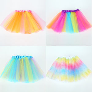 Colorful skirt popular rainbow rabbit skirt pentagram gauze skirt mesh tutu skirt girls rainbow half-body gauze skirt