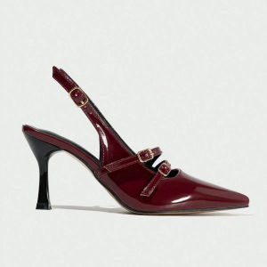 Free Shipping Retro Patent Leather High-Heeled Sandals For Women Featuring Buckle Straps A Slender Heel And A Fashionable Design Available In Larger Sizes
