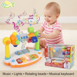 Baby Musical Piano Drum Toy Kids Early Learning Toy With Light Sound Projection Cartoon Animal